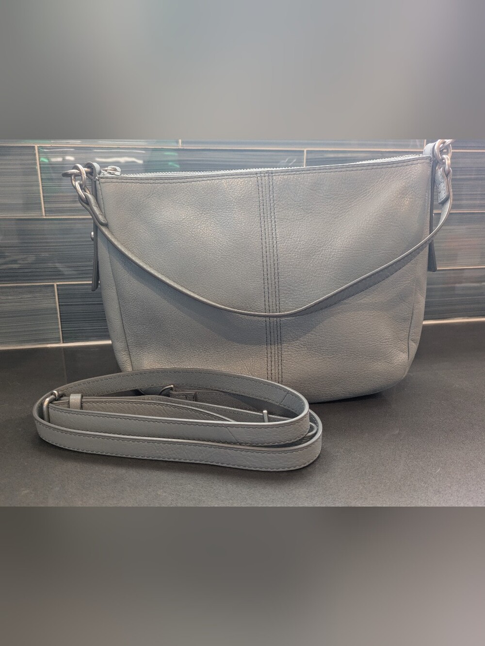 Fossil Leather Crossbody in Smokey Blue